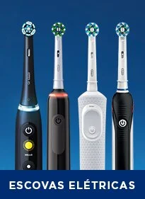 Produto - Variedade de escovas elétricas Oral-B, fundo azul.